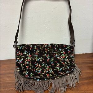 Polo by Ralph Lauren Brown Floral Fringe Shoulder Bag